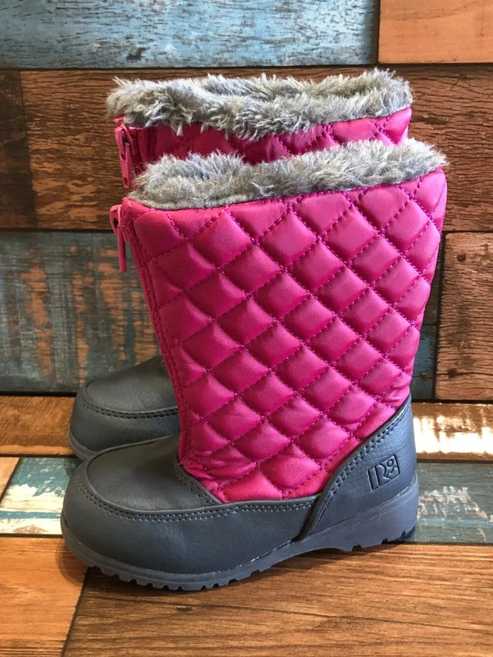 Rugged Outback Quilted Snow Boots Faux Fur Pink-Black Girl's Toddler Size 8